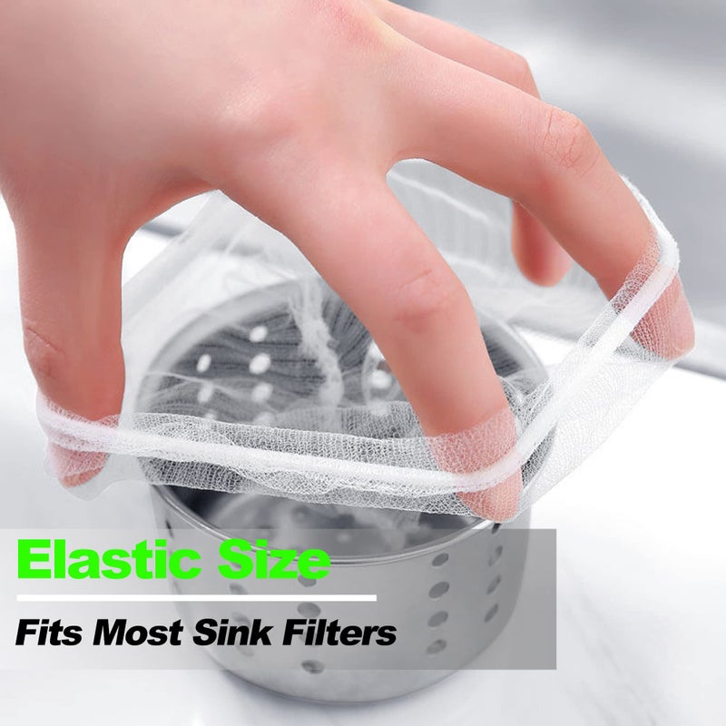 Setaria Viridis Disposable Mesh Sink Strainer Bags - 100 Pcs High Elasticity Sink Strainer Filter Mesh Bags for Collecting Kitchen Food Waste - Image 3